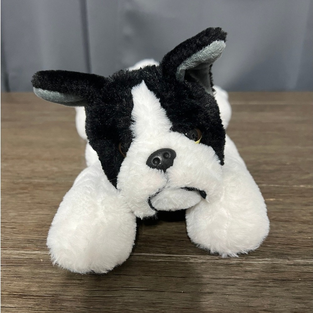 FAO Schwarz French Bulldog Boston Terrier Plush Dog Black White Stuffed Animal